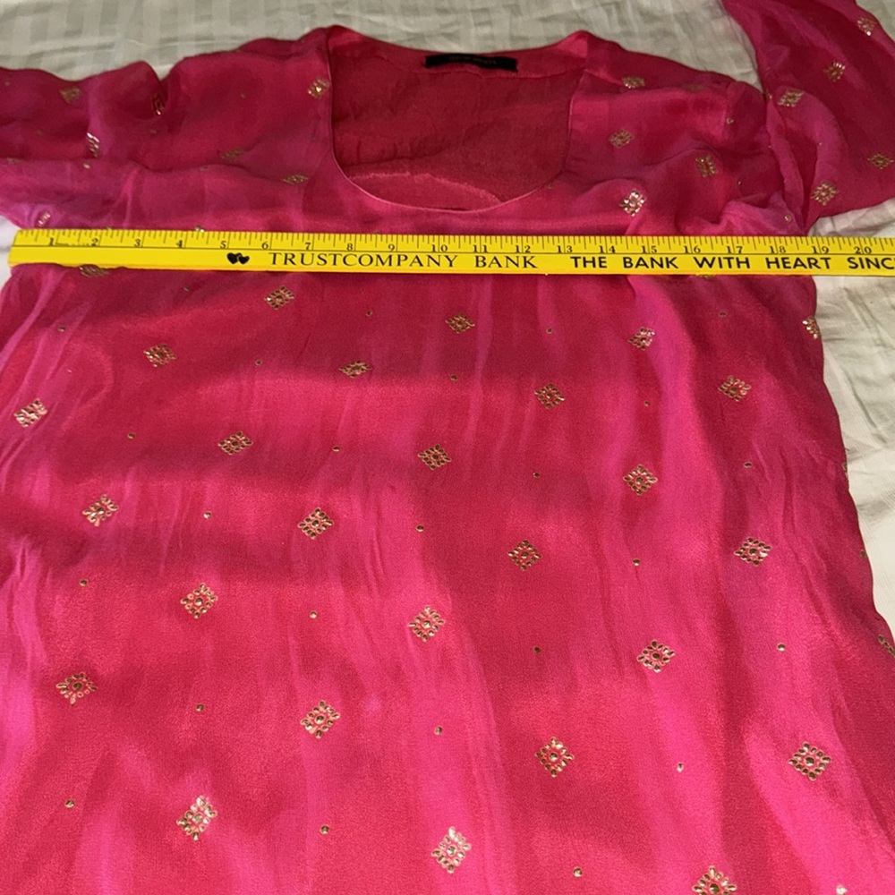 Izzumi Mehta Indian couture pink/gold Medium midi long sleeved dress - Picture 8 of 14